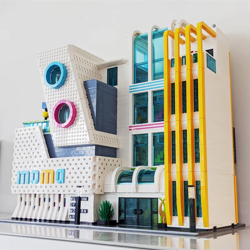 MOC-modelo creativo con vista a la calle, Museo de arte moderno, bloques de construcción, arquitectura artesanal, ensamblaje educativo, rompecabezas, juguetes de Navidad, regalos