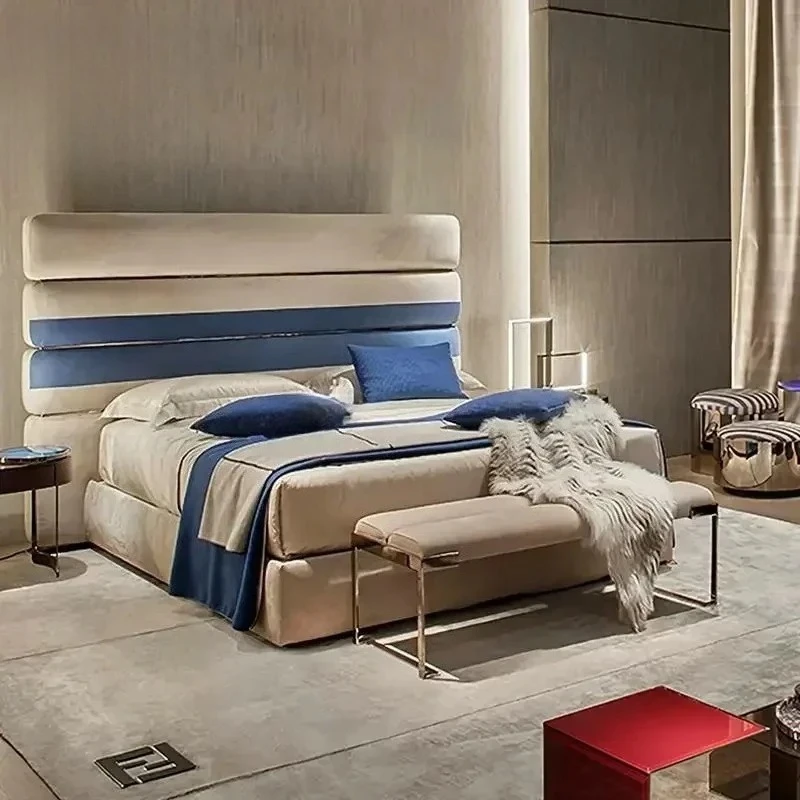 Luxury Double Bed For Bedroom Wood Furniture Suitable For Upscale Hotels And Villas Bed Headboard Lit 2 Personnes King Size Bed