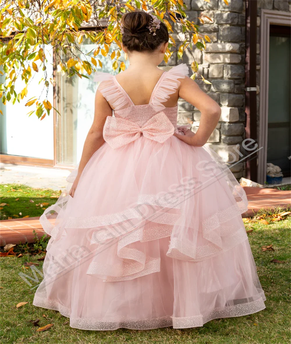 Rode kanten rand meisje bruiloft verjaardagsfeestje jurk gelaagde tule elegante kinderen eerste communie formele evenement jurk