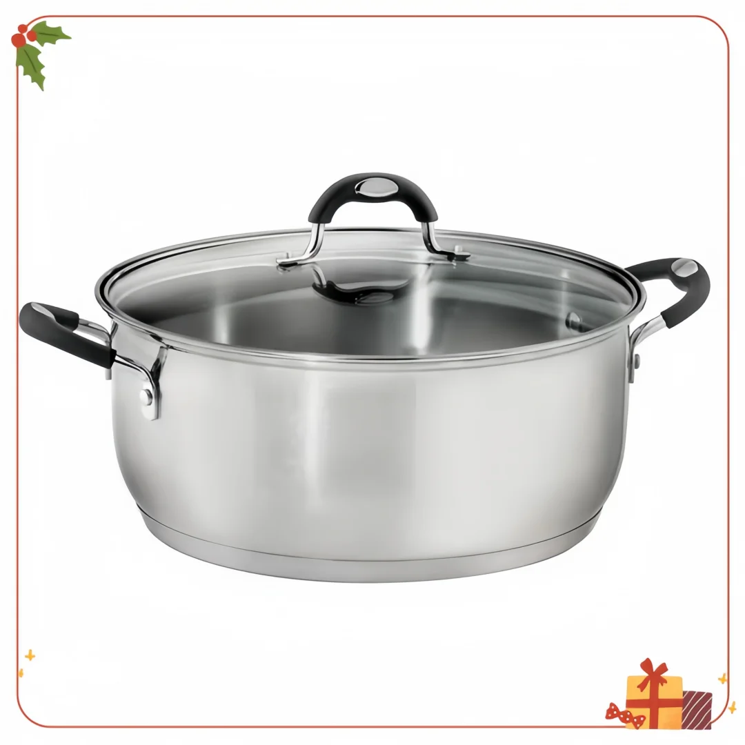 

Gourmet 9QT Stainless Steel Dutch Oven - Large Tri-Ply Base Pot for Boiling, Stews & Family Meals