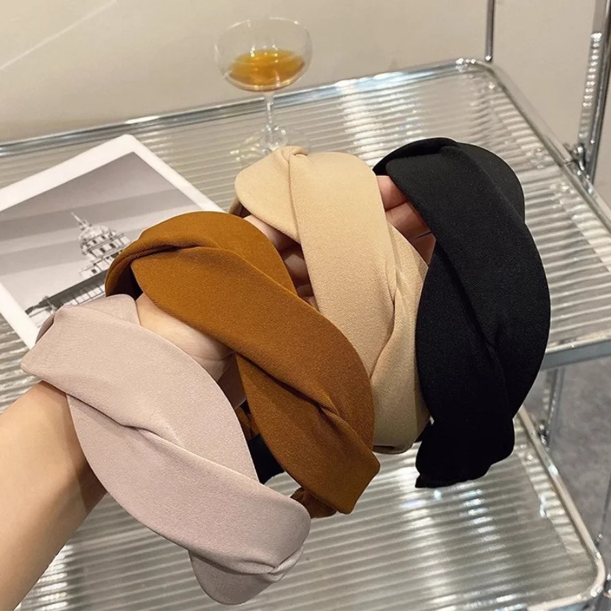 

New Fashion Women Headband Wide Side Braided Hairband Solid Color Turban Hair Hoop Headwear Adult Hair Accessories Wholesale
