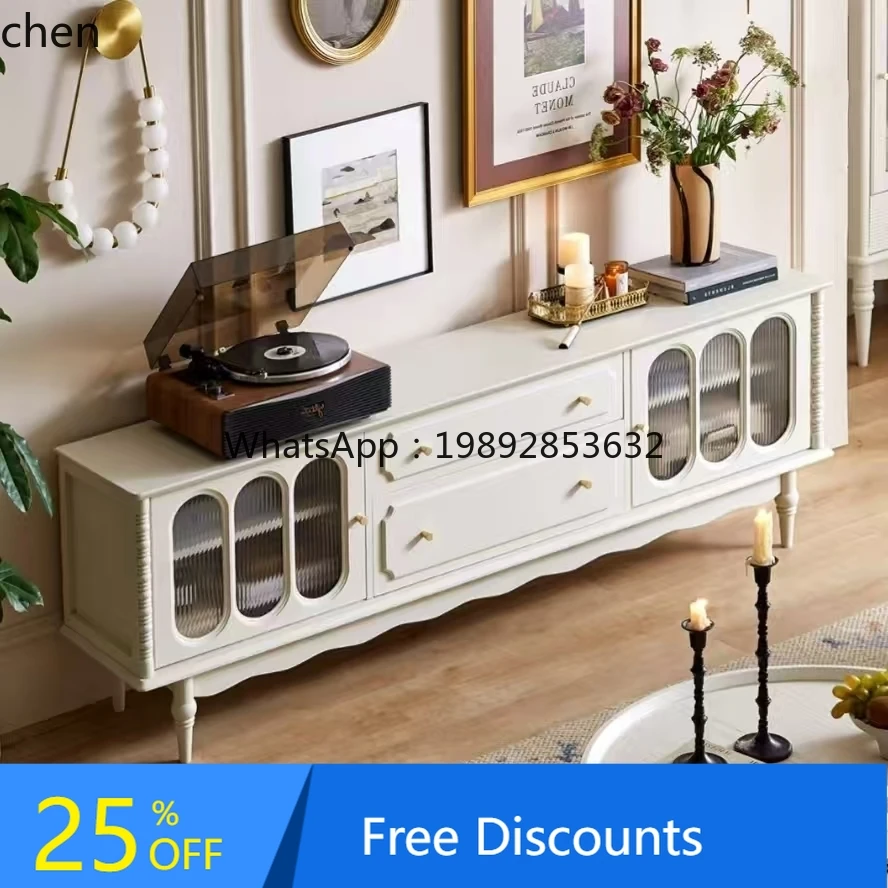 

LYY retro cream wind TV cabinet coffee table solid wood small side table simple entrance table