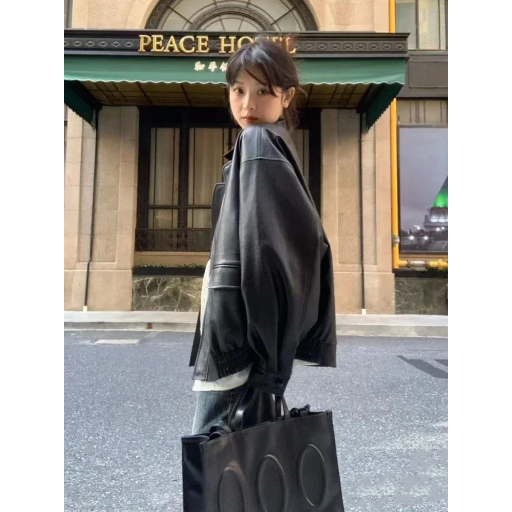 Vintage kunstleer jas dames streetwear moto biker jassen losse casual pu jas