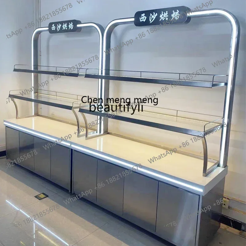 

Z189 Bread Side Cabinet Birthday Cake Model Baking Shelf Curved Glass Showcase