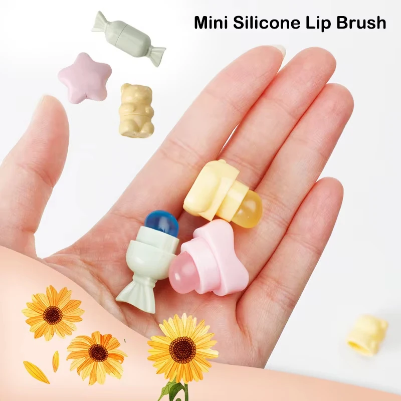 Mini pincel de silicona para labios, corrector en ángulo de dibujos animados, bálsamo labial, corrector de brillo, brochas de maquillaje