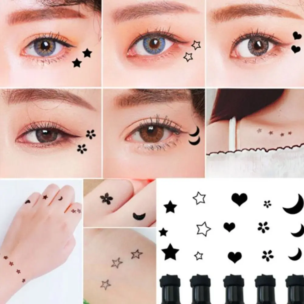 Wzory w kształcie serca/księżyca/gwiazdy w świetle księżyca Glam Eyeliner pióro odporne na działanie potu i oleju stemple do tatuażu szybkoschnący naturalny w płynie kredka do oczu