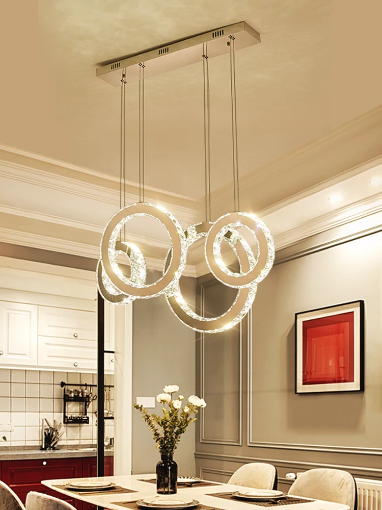 LED Pendant Lights Dining Room Crystals Hanging Lamp Circle
