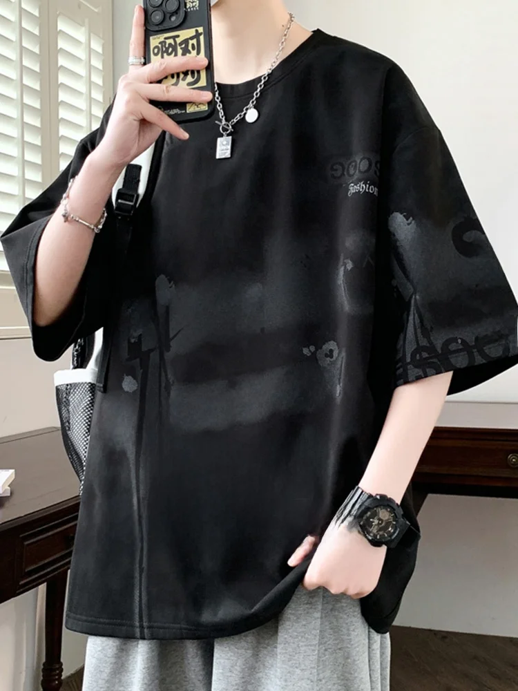 

Loose Fit Ice Silk ort Sve T-irt Men's Summer Thin Sle round Ne plus Size f Sve Casual Youth Faion Top