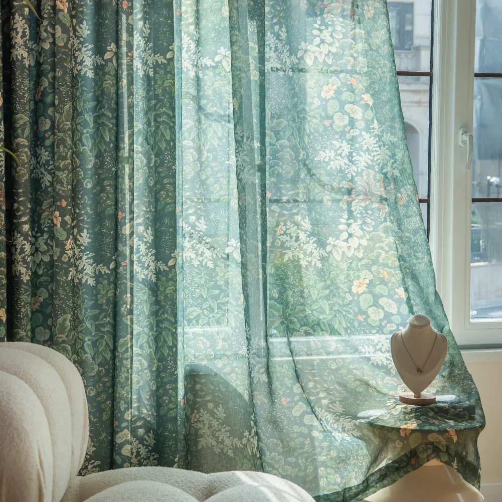 NAPEARL Blackout Green Curtain Printed Plant Leaves Pattern Window Curtain Sheer Living Room Home Decor 1PC