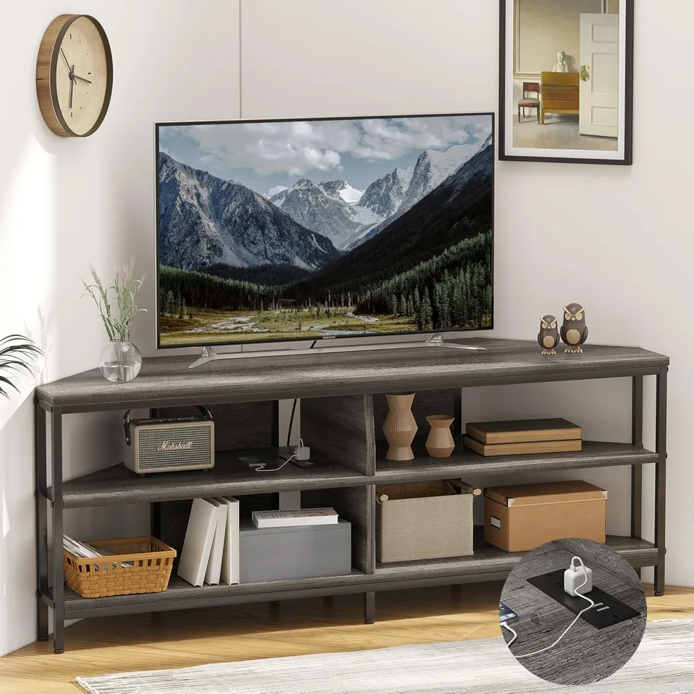 

Corner TV Stand with Power Outlet, Corner TV Stand for 32 43 50 55 60 Inch TV,TV Console Table for Living Room Bedroom