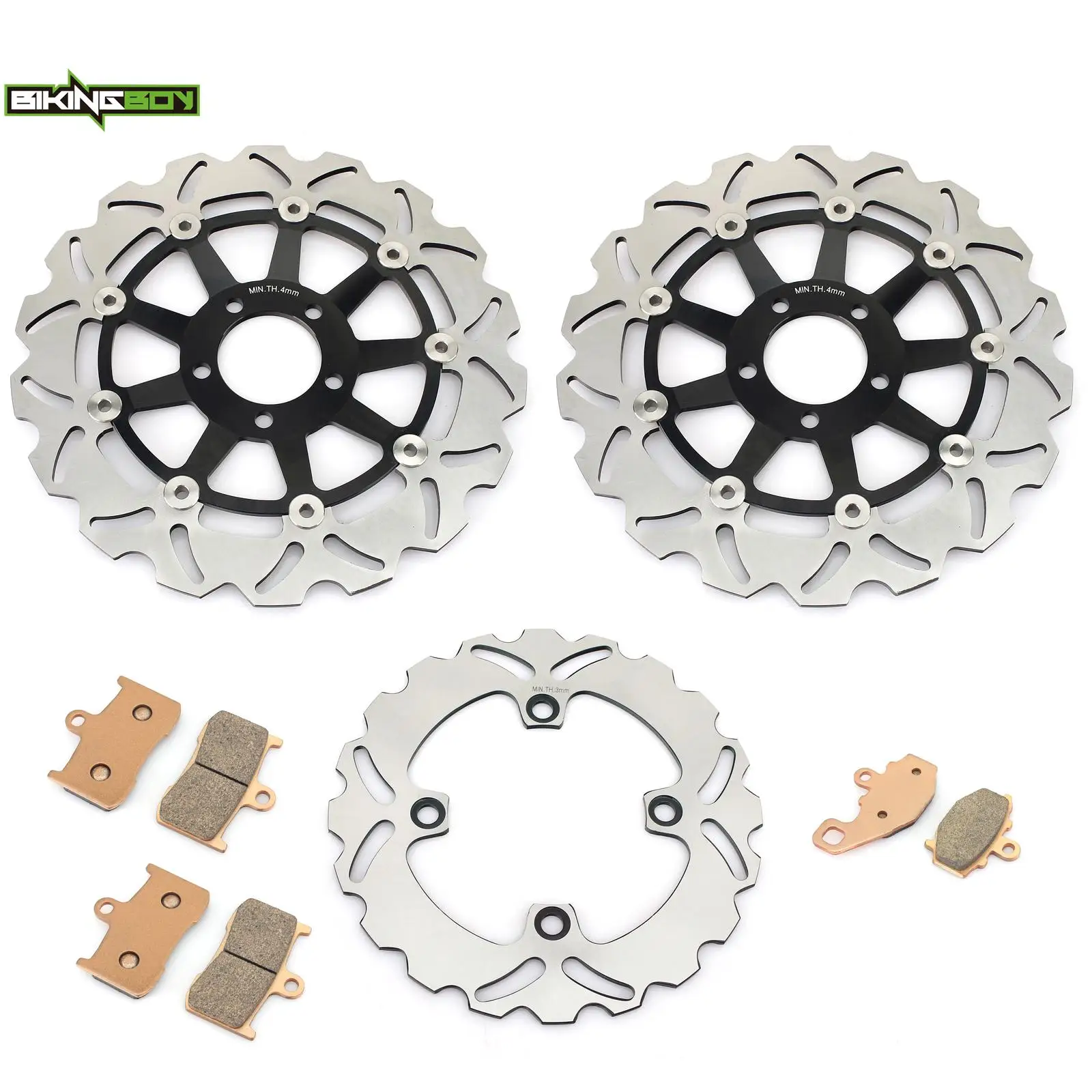 BIKINGBOY For Kawasaki Z 1000 03 04 05 06 07 08 09 Z1000 ABS 2007 2008 2009 Front Rear Brake Disks Discs Rotors Pads ZR 1000 Set