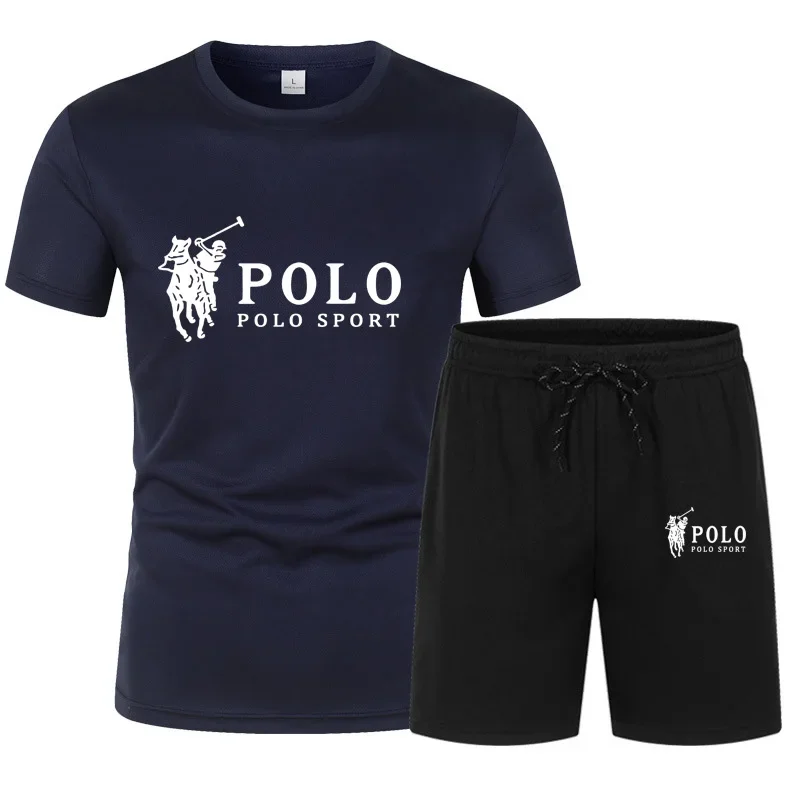 T-shirt de manga curta masculina e calções desportivos, conjunto casual de calças de jogging, roupa desportiva de secagem rápida, verão, novo, 2022, 2 peças