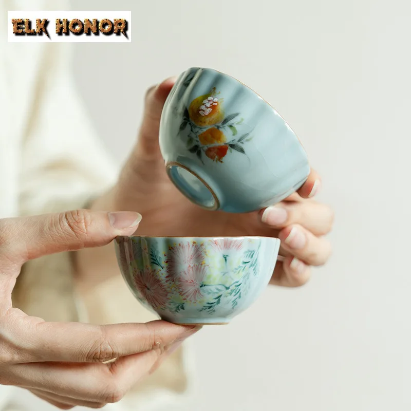 

70 мл ручная роспись хризантема мушмула гранатовая чашка дзен чайная чаша кувшин чайная дегустация запах чашка Jianzhan Master чашки кафе