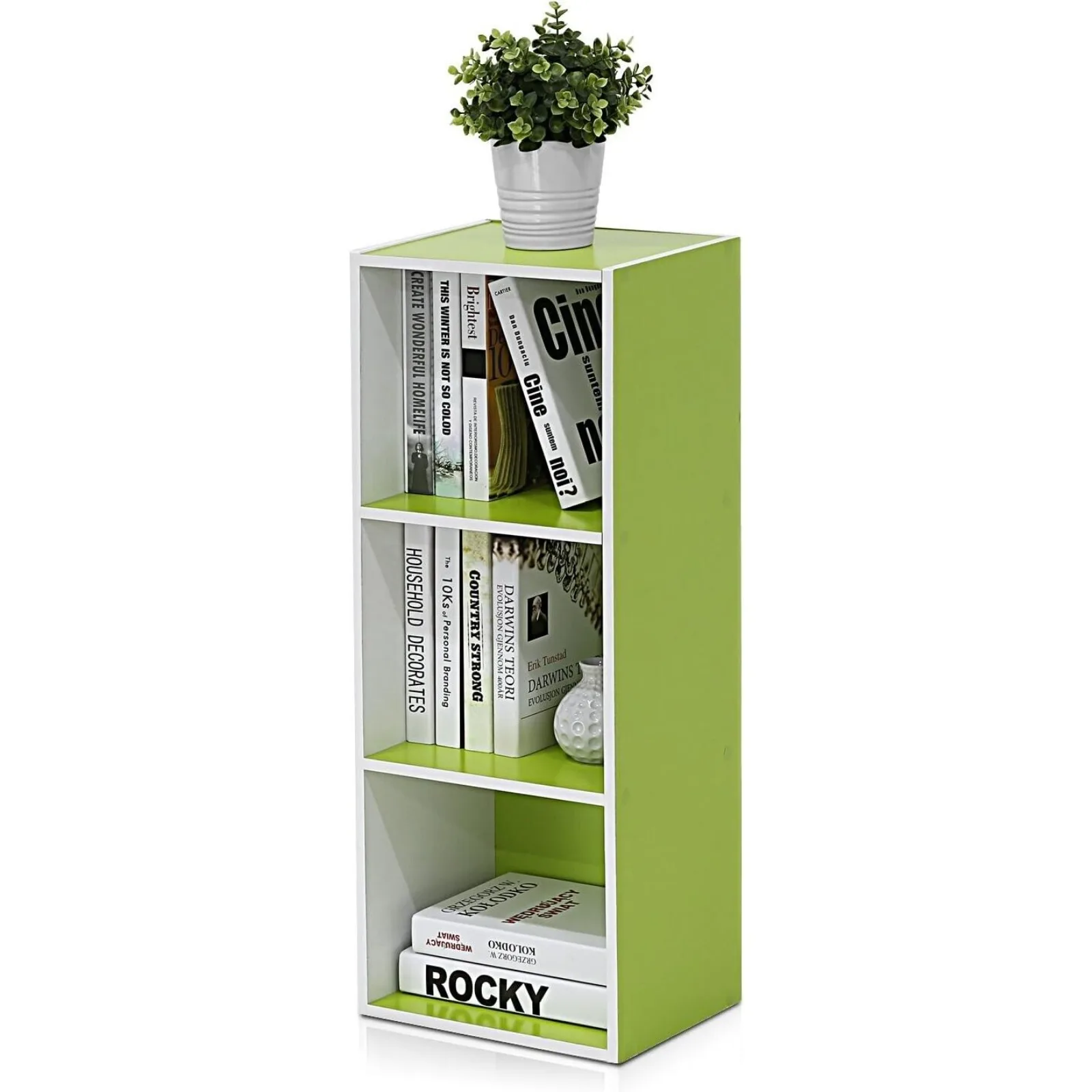 

US Small Cube Bookshelf Bookcase Shelf 3 Tier Book Storage White/Green Contemporary