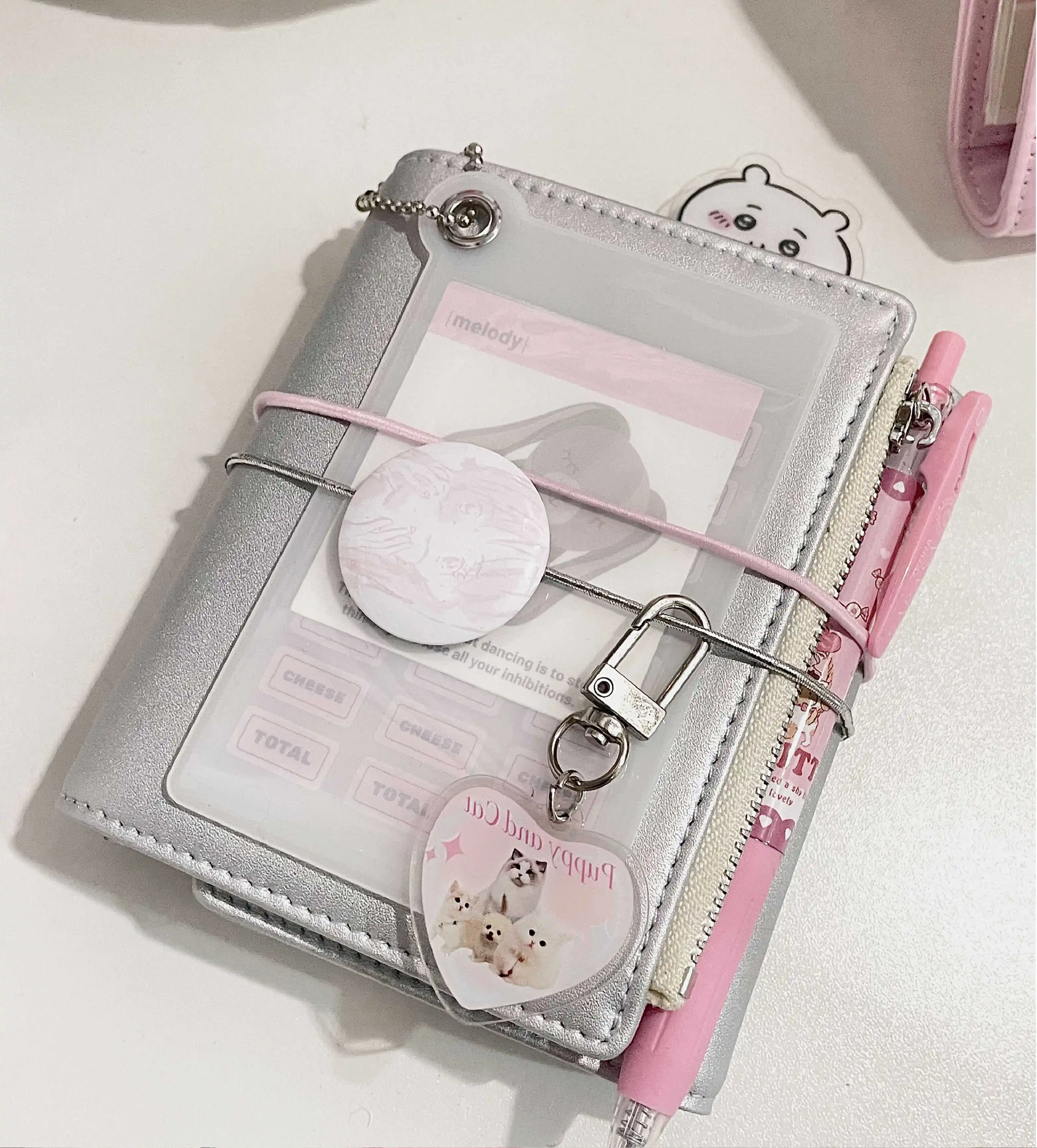 Carnet de notes M5/A8 Silver PU adt scalp, trois dossiers, couverture de licence, agenda, agenda, classeur portable à 6 anneaux, nouveau, 2024