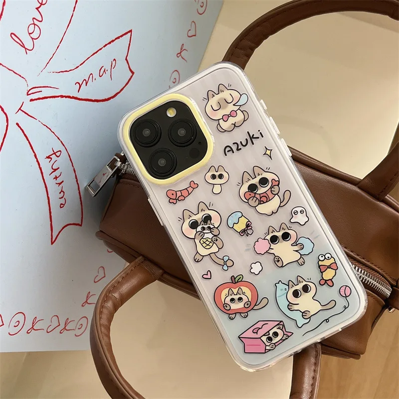 Naughty sleepy Big eyes cat funny Dance kitten Phone Case For iPhone 15 14 13 Pro Max Case Cute luxury Cartoon shockproof Cover