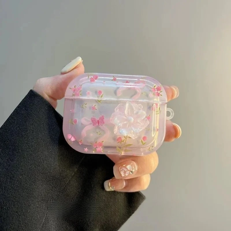 غطاء سماعة رأس مطبوع على شكل فراشة متدرجة ثلاثية الأبعاد لأجهزة AirPods 4 3 2 1 Pro2 حافظة TUP لأجهزة AirPods Pro 2 Coque Fundas