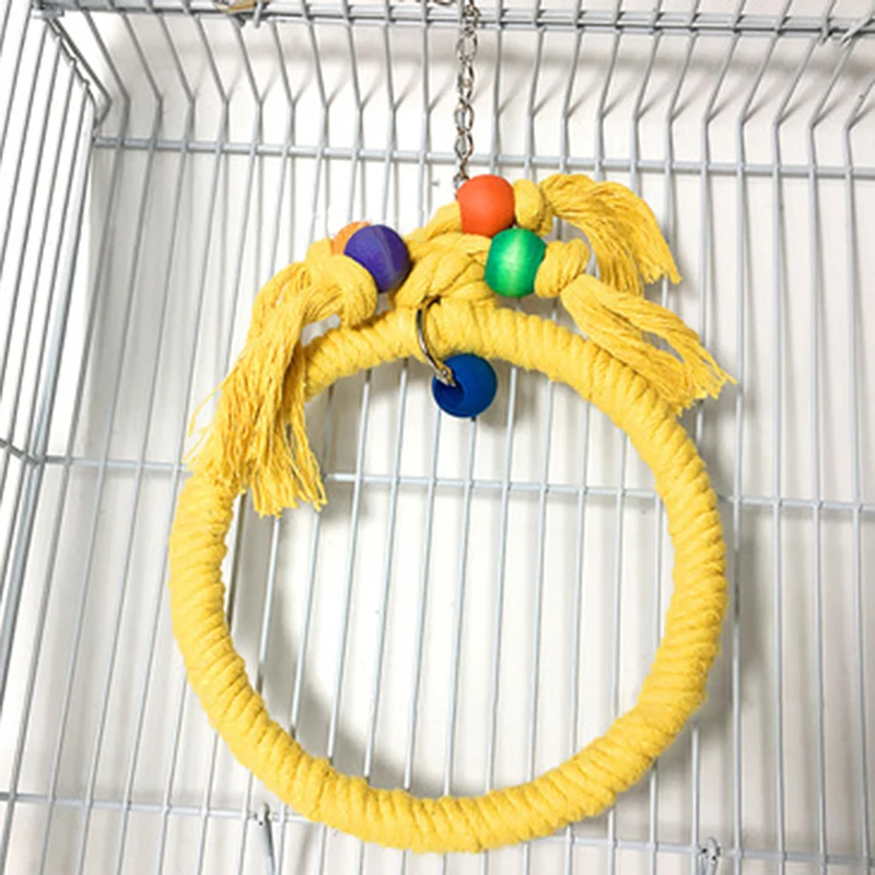 Pet Parrot Birds Cage Toy Cotton Rope Circle Ring Stand Chewing Bite Hanging Swing Climbing Play Toys For african gray parrot