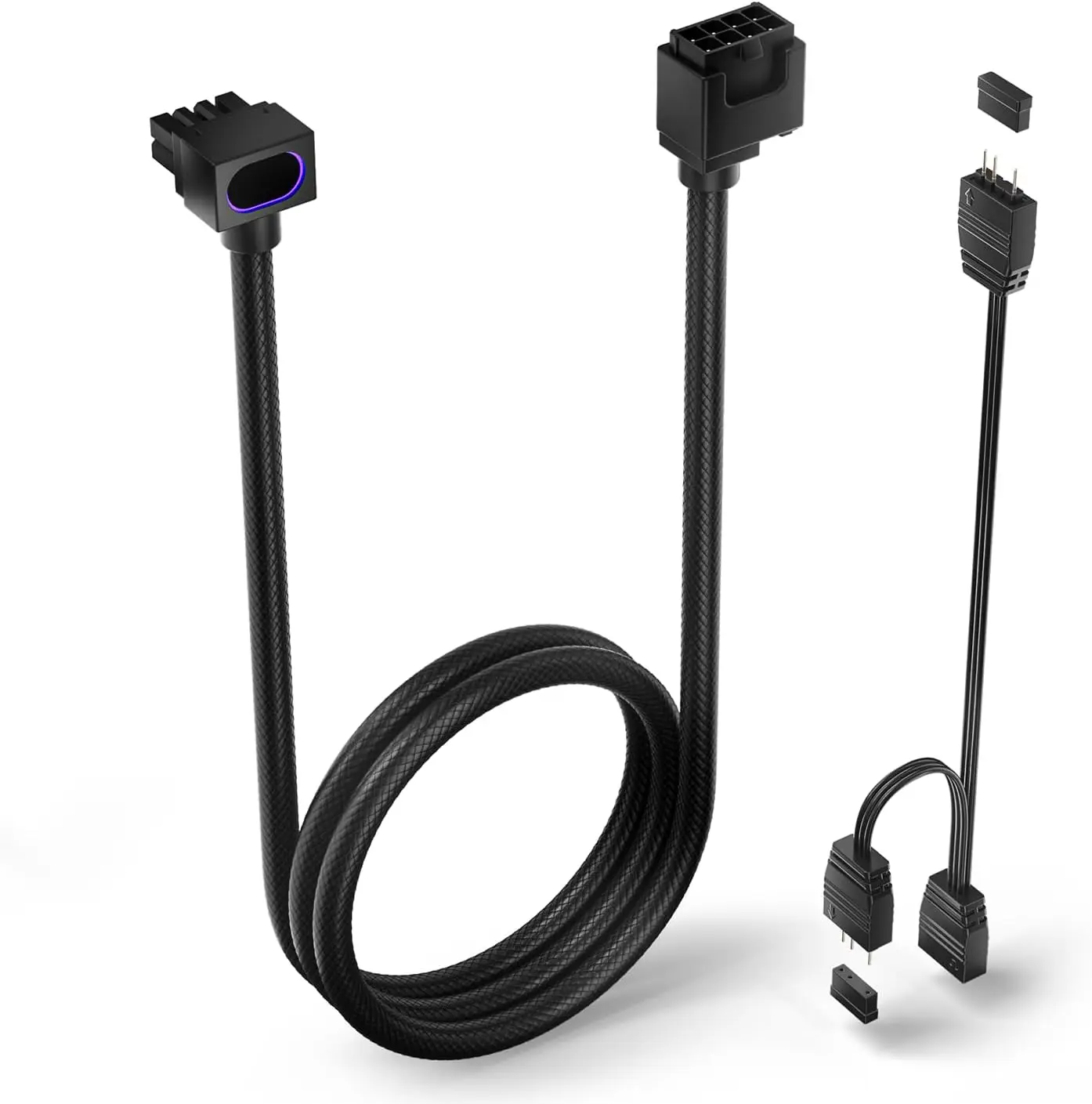 

AIJS GPU 8PIN Extension Cable, Graphics Card Extension Cable ARGB with 5V 3Pin,18AWG 90° Right-Angle Design,Male-to-Female Cable