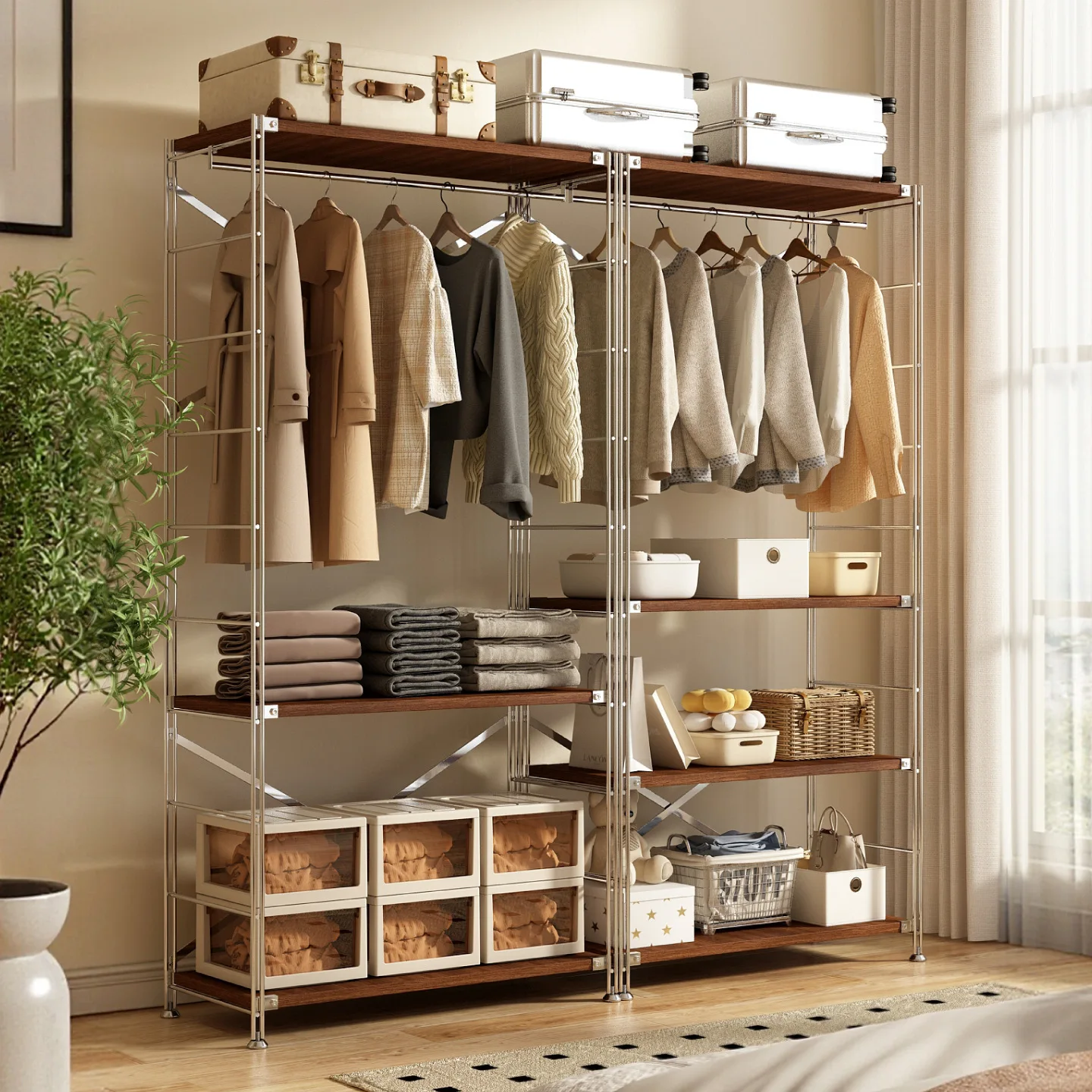 Open metal wardrobe metal hanger cloakroom self-made cloakroom assembly multi-functional storage rack