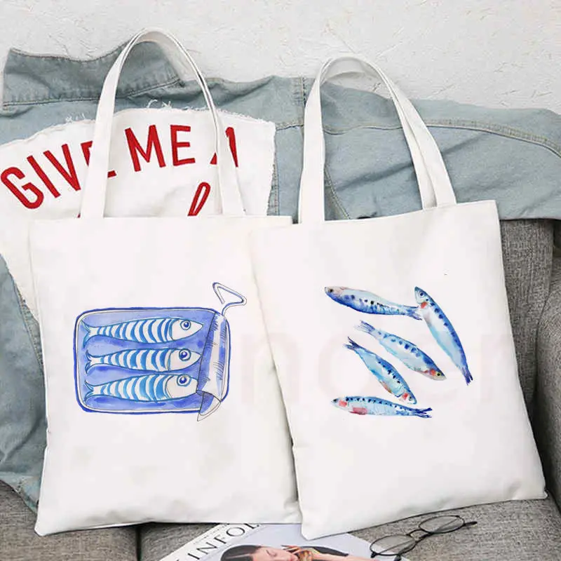 

Ladies Sardine Fashion Cosmetic Bags Ladies Handbag Canvas Shoulder Bag Large Capacity Eco Shopping Bags Summer Storage Bag