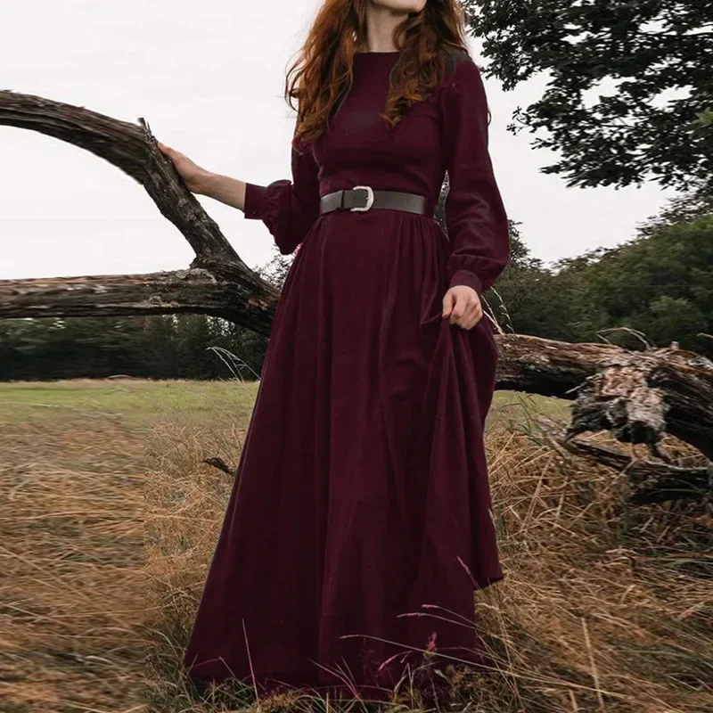 Halloween Women European Medieval Court Fancy Vampire Cosplay Costume Carnival Vintage Strapless Long Sleeve Queen Elegant Dress