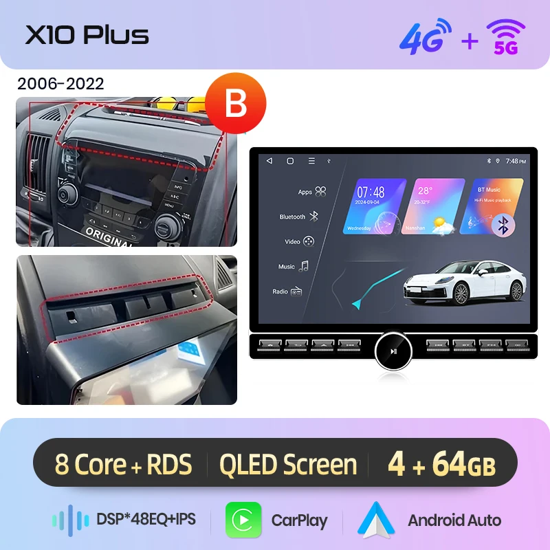 Junsun 13.1″ QLED Draadloze CarPlay Android Auto Autoradio Voor Fiat Ducato Peugeot Boxer Citroen Jumper 2006-2015 DSP SWC RDS GPS