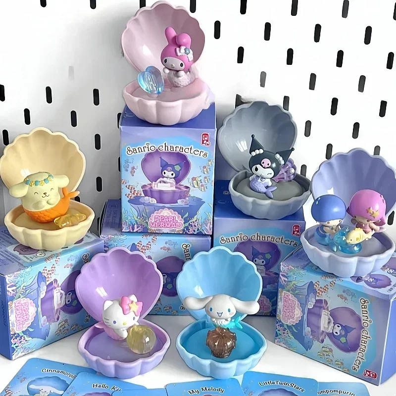 Sanrio Family Mermaid Shell Series Kuromi Cinnamoroll Pom Pom Purin Hellokitty Melody Little Twin Star Anime Figure Gift