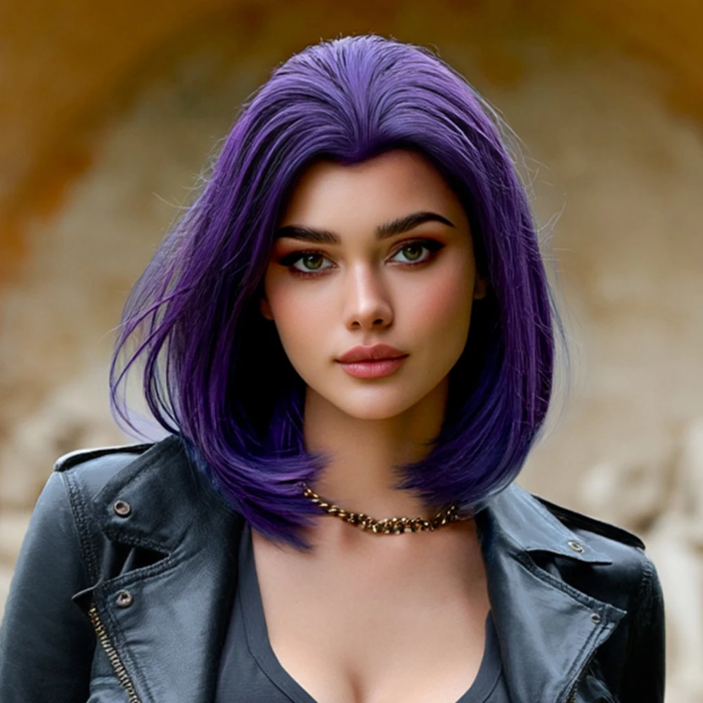 

Fashion Short Straight Purple Wigs for Women Synthetic Straight Wig High Density Heat-Resistant Fiber Fake Hair Beginners Wigs