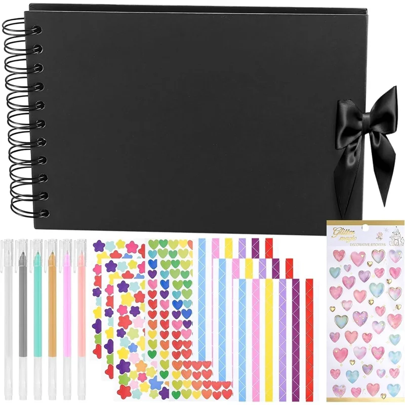 

Small Black Scrapbook Album, Photo Albums For Wedding Anniversary Travel Graduation Scrapbook , With DIY Accessories