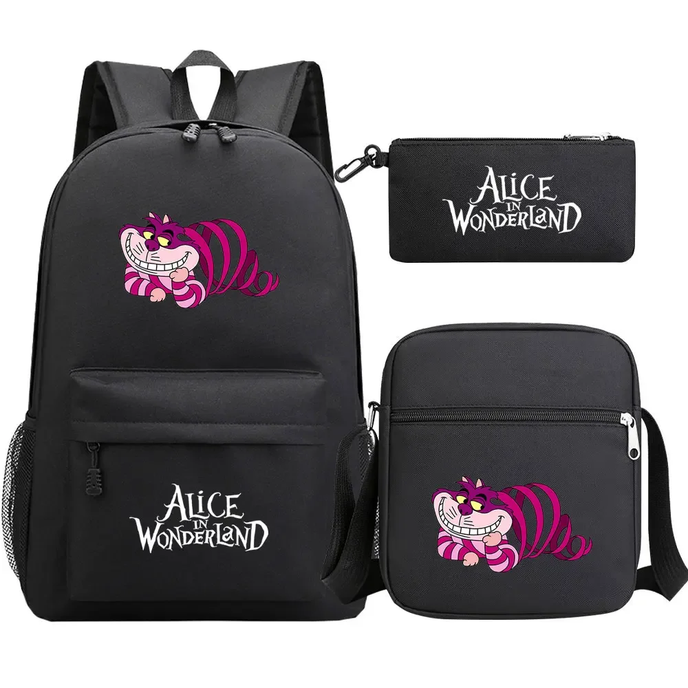 Mochila Kawaii Alicia en el país de las maravillas para niño y niña, morral de viaje para adolescentes, bolso de hombro para bolígrafos, 3 piezas