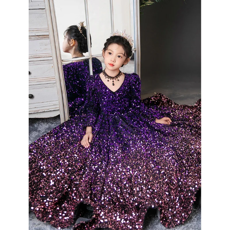 2024 Luxurious Party Dress for Kids Girl Children Fancy Christmas Dresses for Girls Kids Sequins Ball Gown Teens Gala Costume