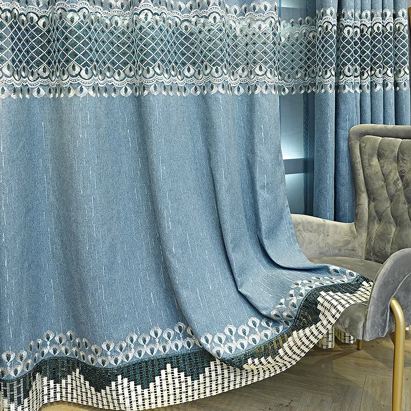 Curtains for Living Room Dining Bedroom European Style Thick Chenille Embroidery Palace Inished Balcony Hollow Out Windows