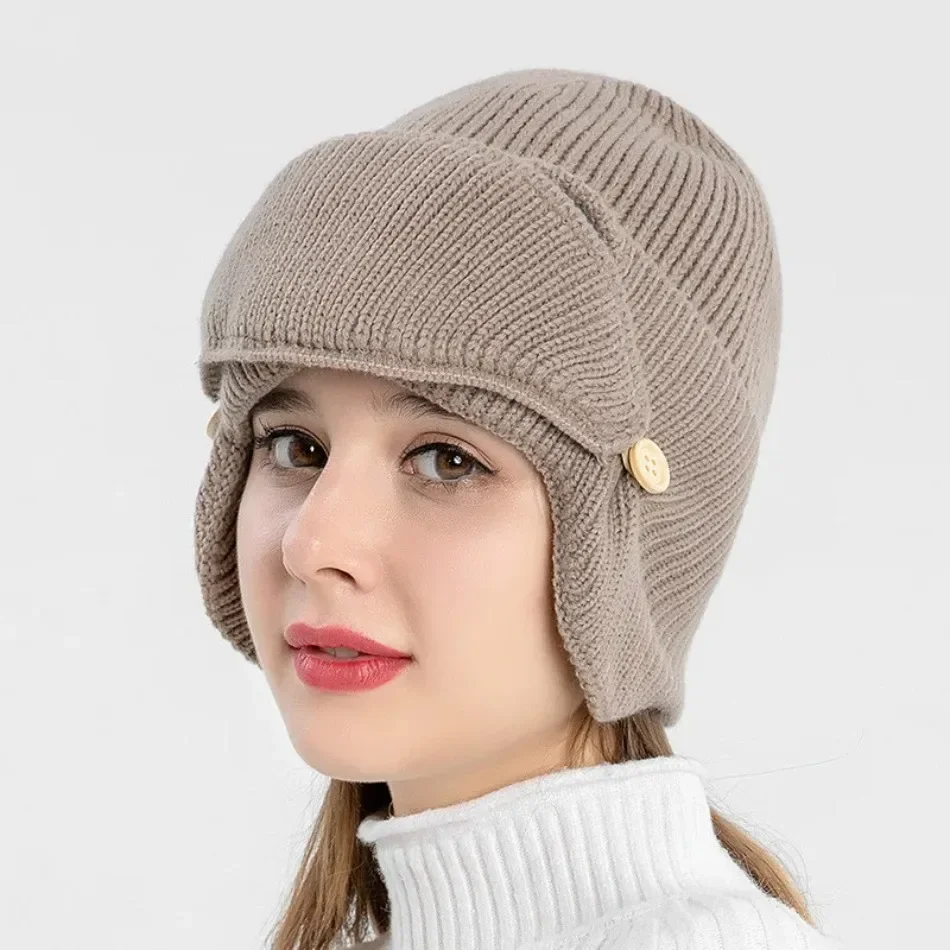 Chapeau chaud d'automne et d'hiver, nouvelles lunettes d'aviateur, Protection des oreilles, Plus chapeau tricoté en laine chaude en velours avec masque