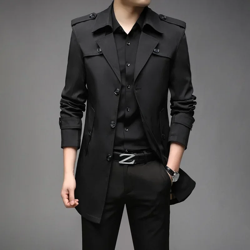 

New Spring Men Trench Fashion England Style Long Trench Coats Mens Casual Outerwear Jackets Windbreaker Brand Mens Clothing 2024