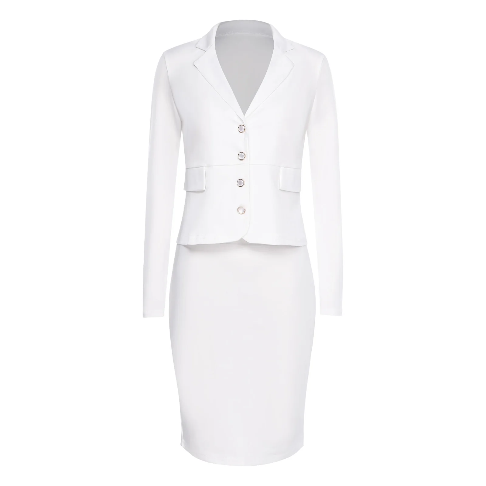 Women's Set Casual Streetwear Elegant Two-piece Suit Long Sleeve Lapel Button Blazer + Pencil Skirt Set Woman Communte Outfits