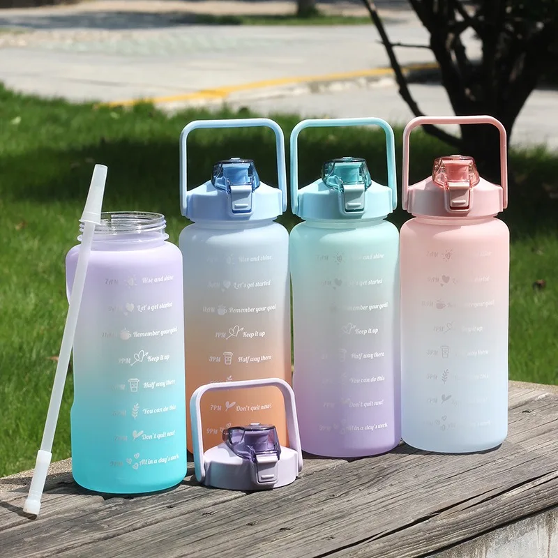 3pcs Leakproof Water Bottles with Times To Drink and Straw Motivational Drinking Sports Water Bottle for Gym Outdoor