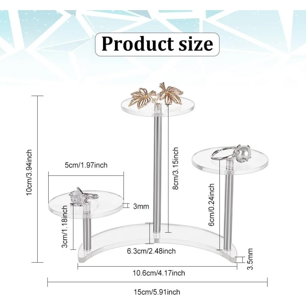 2 Set Round Acrylic Display Stand 3-Tier with Moon Shape Base 2 inch Acrylic Products Display Riser Item Display Shelf