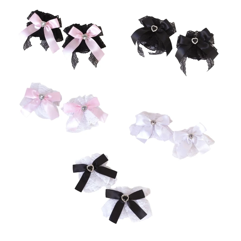 1 paio di polsini da polso gotici Lolita dolce fiocco in raso volant pizzo floreale braccialetto in tulle braccialetto cameriera giapponese cosplay manica a mano