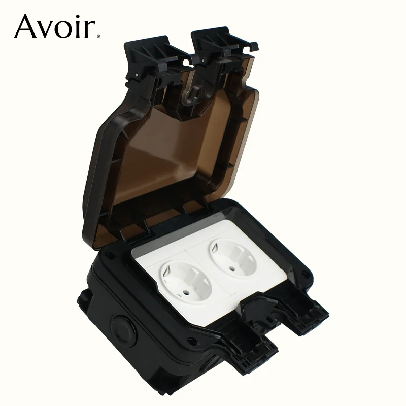 

Avoir Wall Power Socket EU Standard Plug IP66 Outdoor Weatherproof Electrical Outlets 16A Black Plastic Dustproof Box AC110-250V