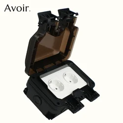 Avoir Wall Power Socket EU Standard Plug IP66 Outdoor Weatherproof Electrical Outlets 16A Black Plastic Dustproof Box AC110-250V