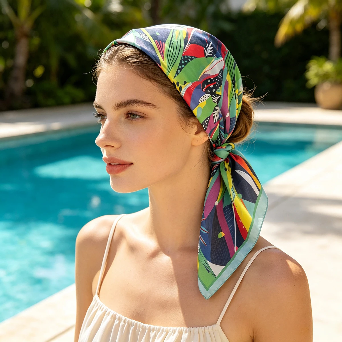 Elegant Luxury Printed Square Scarf Soft Satin Imitation Silk Women's Bandana Hijab Neckerchief Shawl Wrap Fashion Accessory