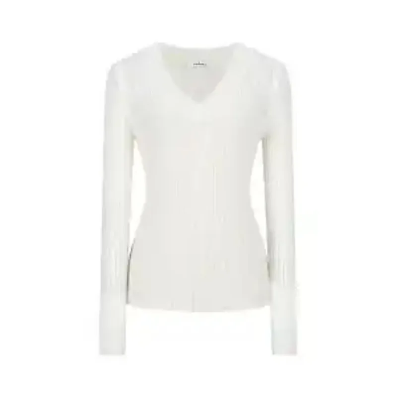 

Solid Color Threaded Knitwear Women's V-neck Slim Long-sleeved Bottoming Shirt Top