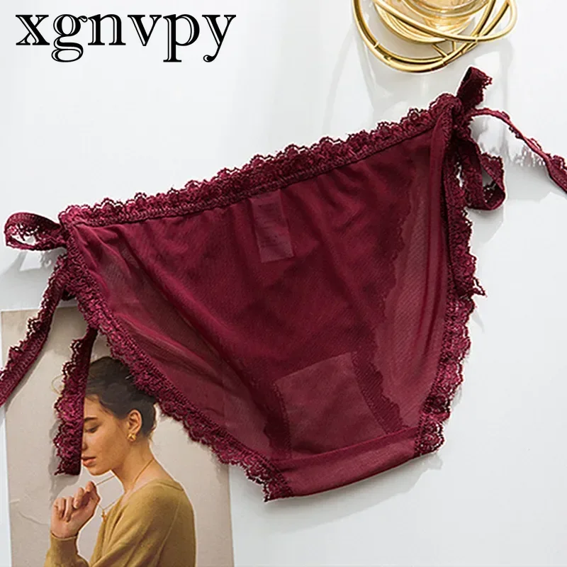 Xgnvpy celana dalam renda Ruffle Solid 2023 celana dalam jaring wanita seksi transparan Hollow Out Lingerie