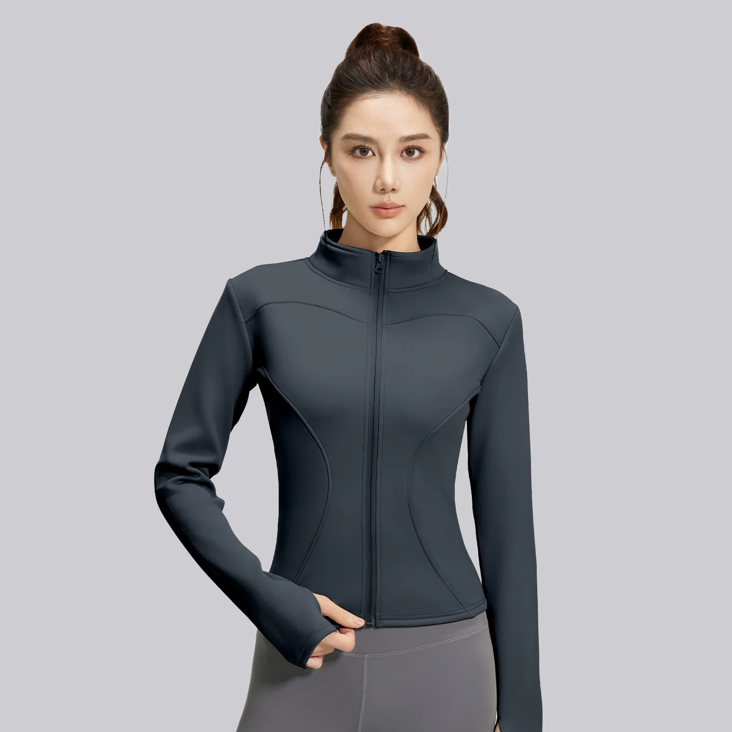 Zipper Slim-fit Warm Long-sleeved Top Women's Stand-up Collar Sports Tight Yoga Jacket