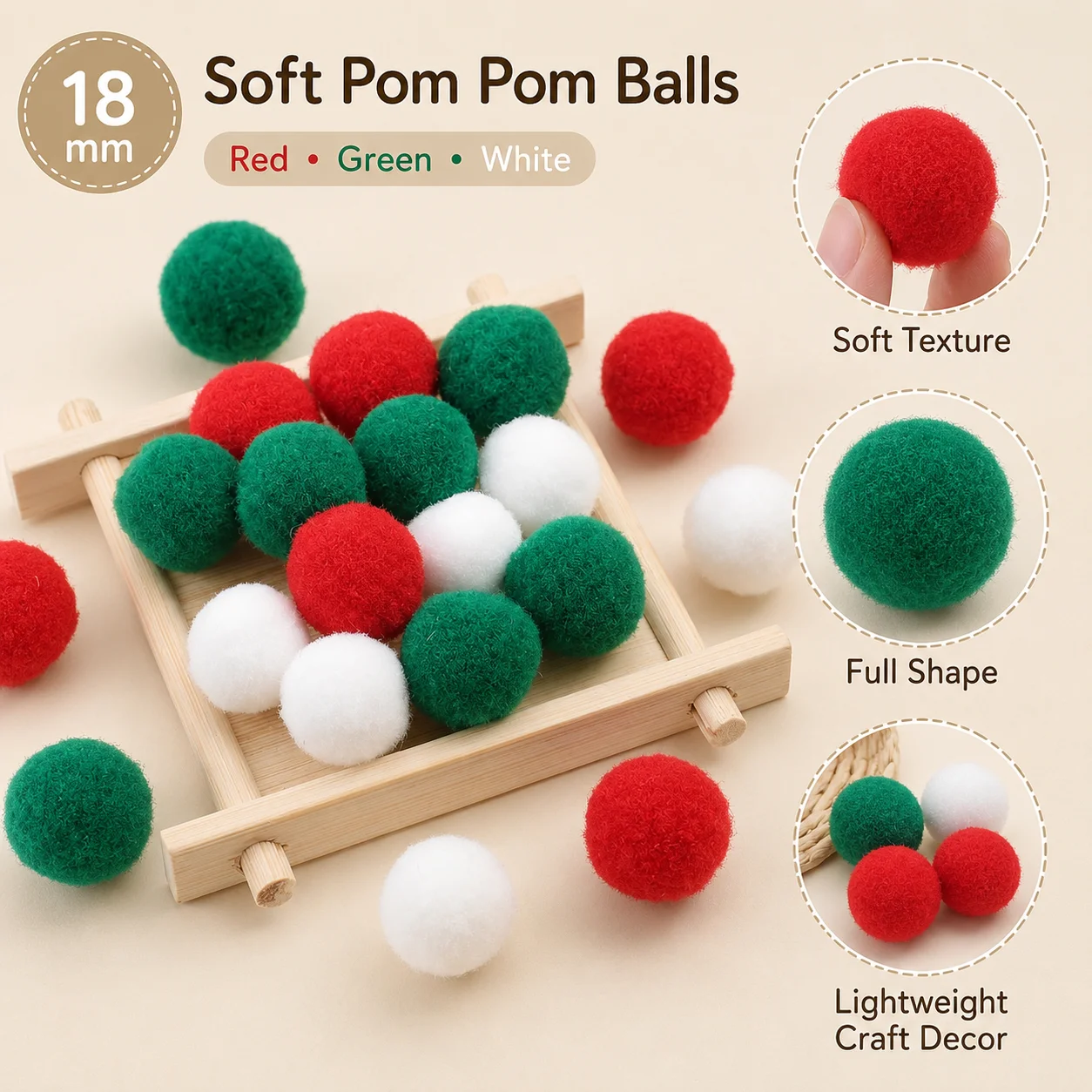 100 Stück 18mm Weihnachts-Pompons, Weiche Flauschige Bastel-Pompons für DIY-Kunstprojekte, Feiertagsgirlanden und Baumschmuck – Detail 2