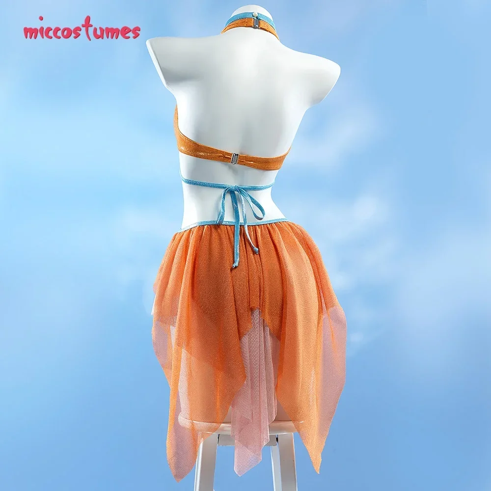 haikyuu Women Fairy Ruffle Elf Bikini Set Halter Top Skirt Two Piece Elf Bathing Suit with Glove Anime Cosplay Rave Outfit view 3