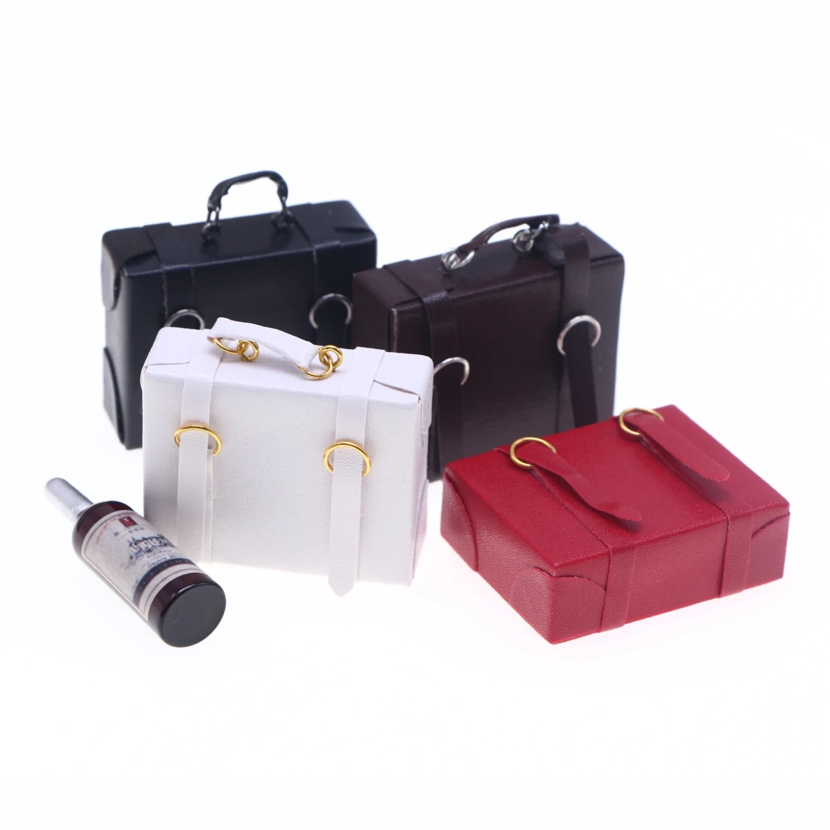 1Pcs Dollhouse Miniature Wooden Furniture Travel Trunk Suitcase Luggage Briefcase Small Keepsake Box Case Model Can Open Close