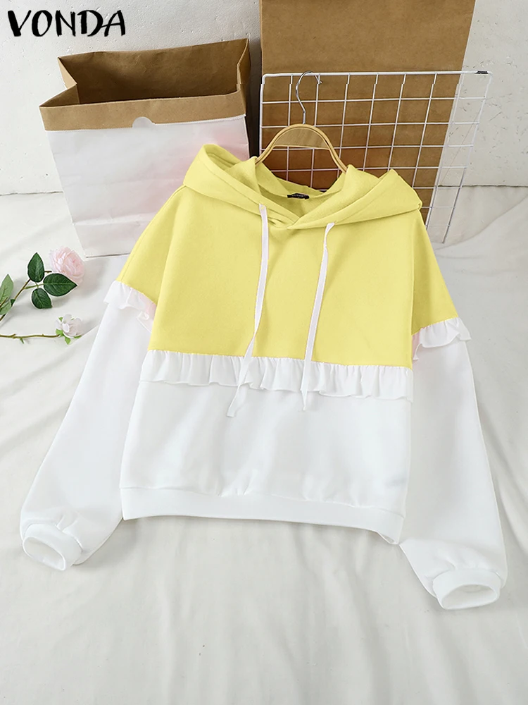2025 Autumn Long Sleeve Hoodies Women Casual Color Match Tops Elegant Simple Sweatshirts Simple Loose Warm Blouse VONDA