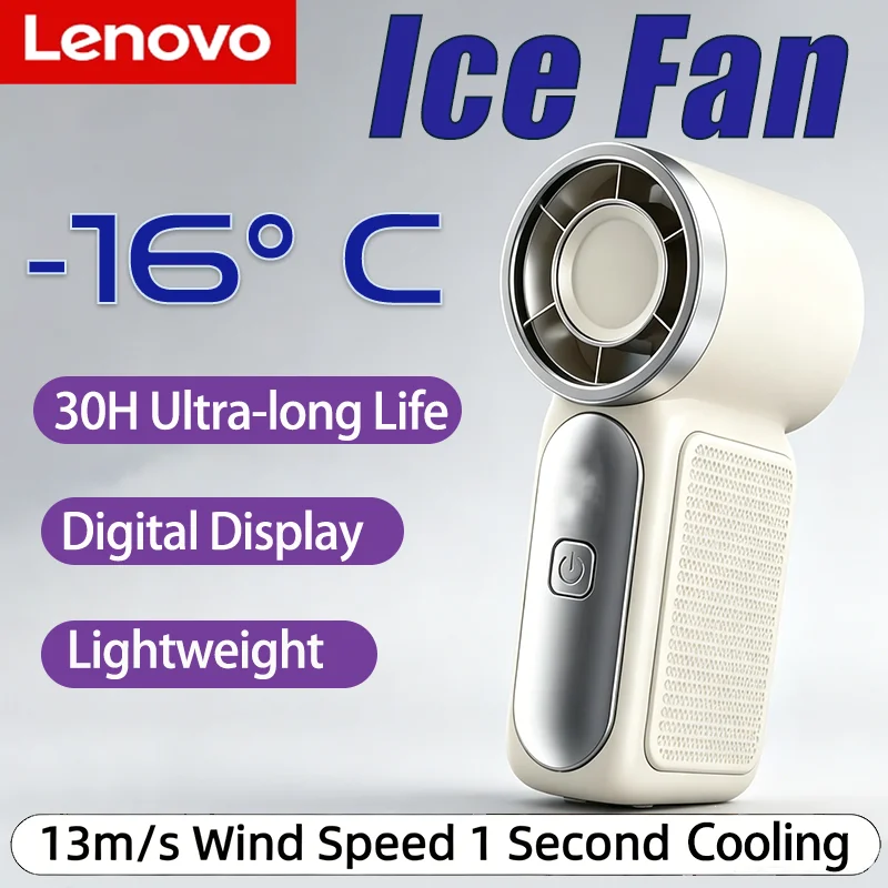 Lenovo Digital Display Desktop Fan Portable Handheld Mini Ice Fan 5 Speed Adjust Type c Rechargeable Fan Outdoor